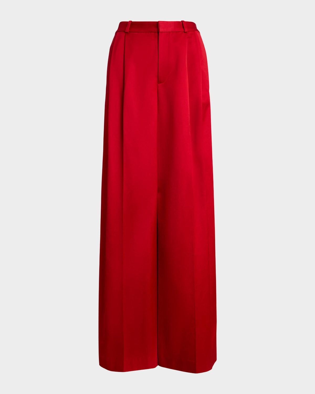Pleated Satin Wide-Leg Pants