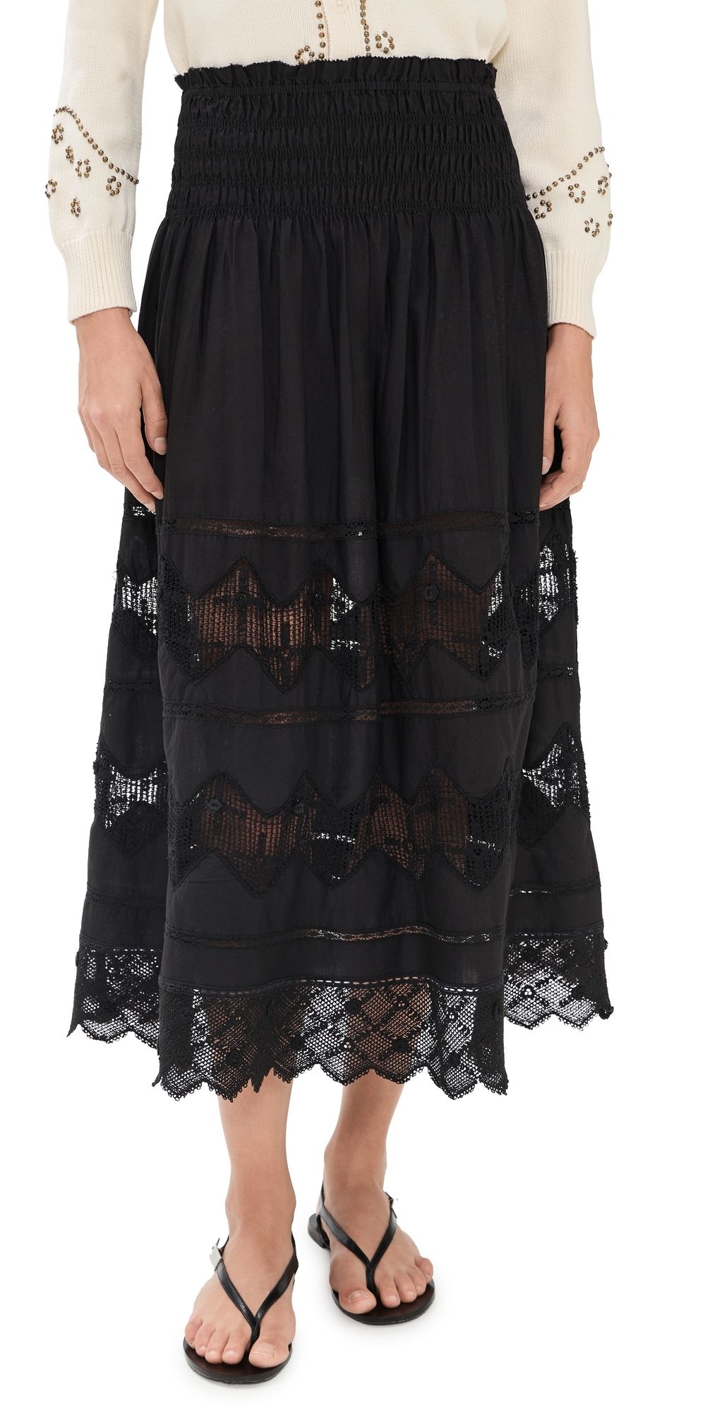 THE GREAT. The Rosette Crochet Canary Skirt Black 2