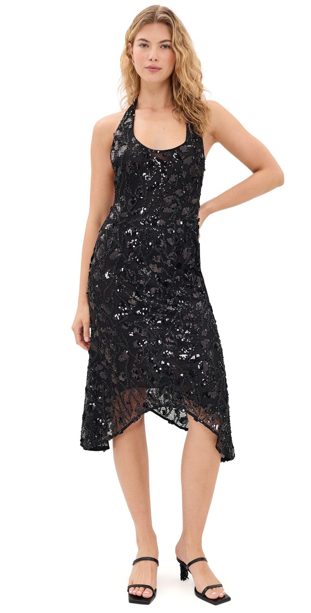 GUIZIO Gisele Sequin Lace Dress Black S