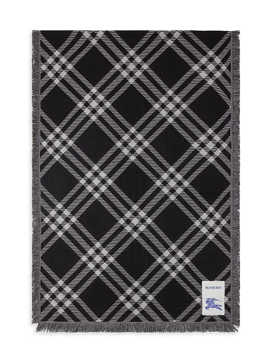 Women's Wide Check Wool Scarf - Black Calico