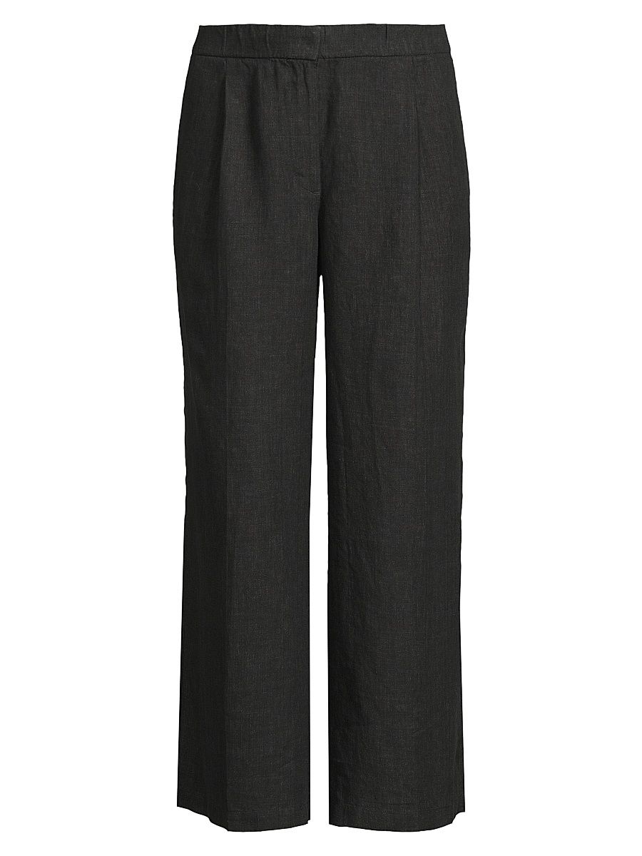Women's Pleated Linen High-Rise Wide-Leg Pants - Graphite - Size XL
