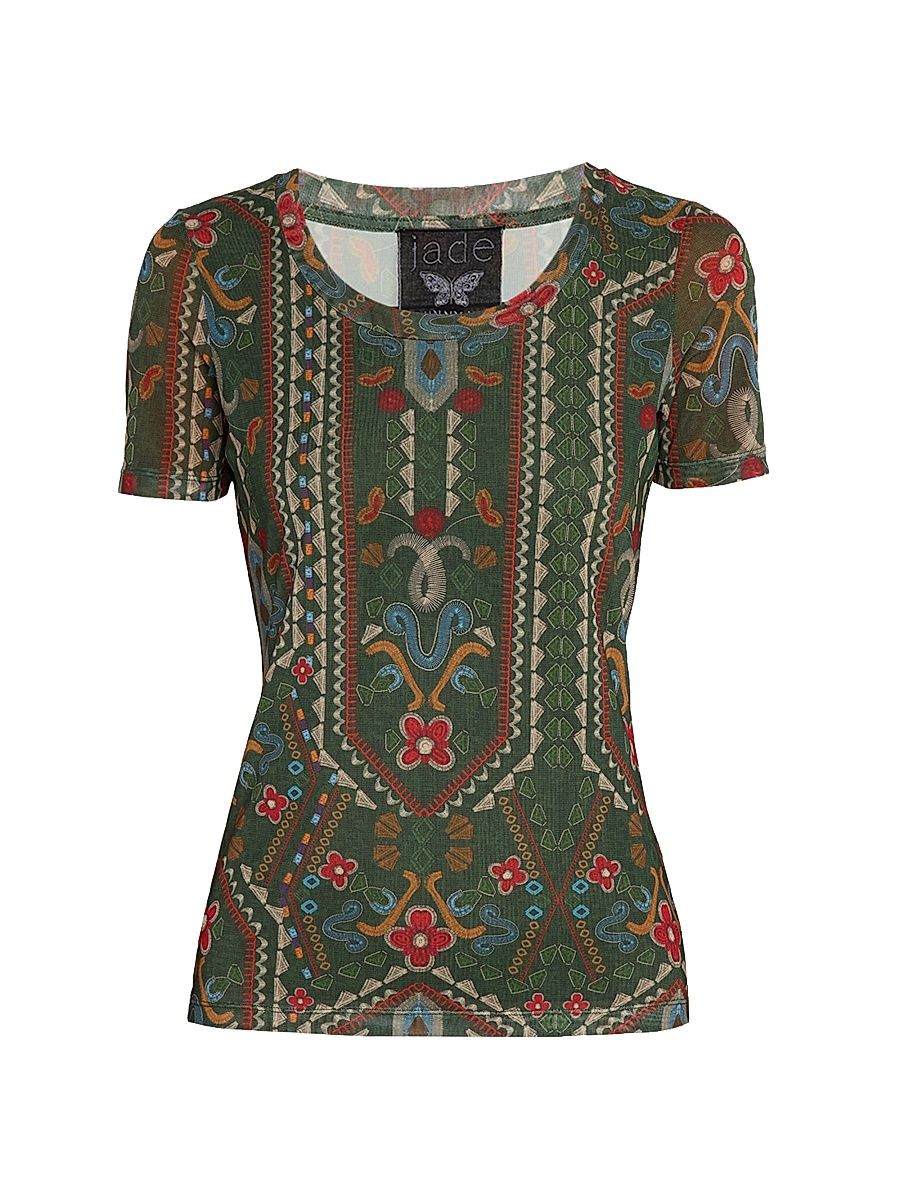 Women's Nanette Floral Mesh Short-Sleeve T-Shirt - Skylar - Size Small