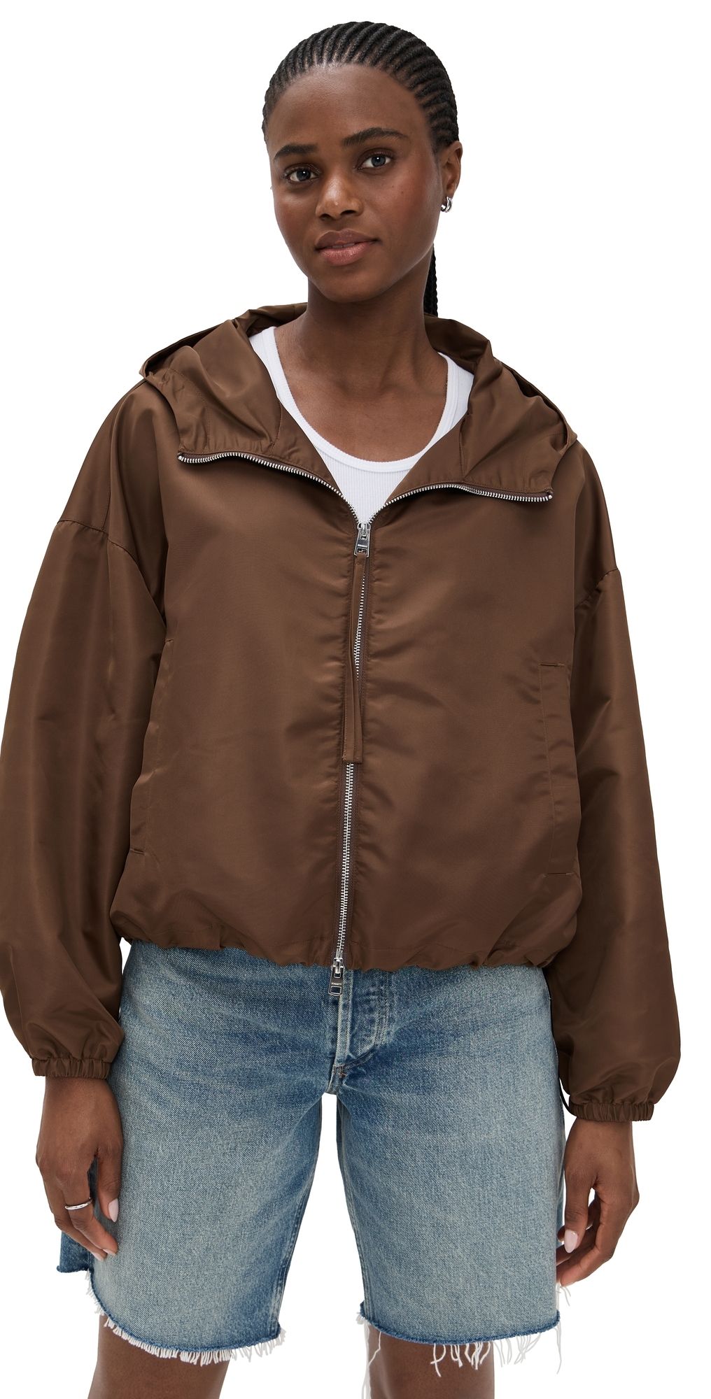 Citizens of Humanity Cropped Nylon Windbreaker Brown L