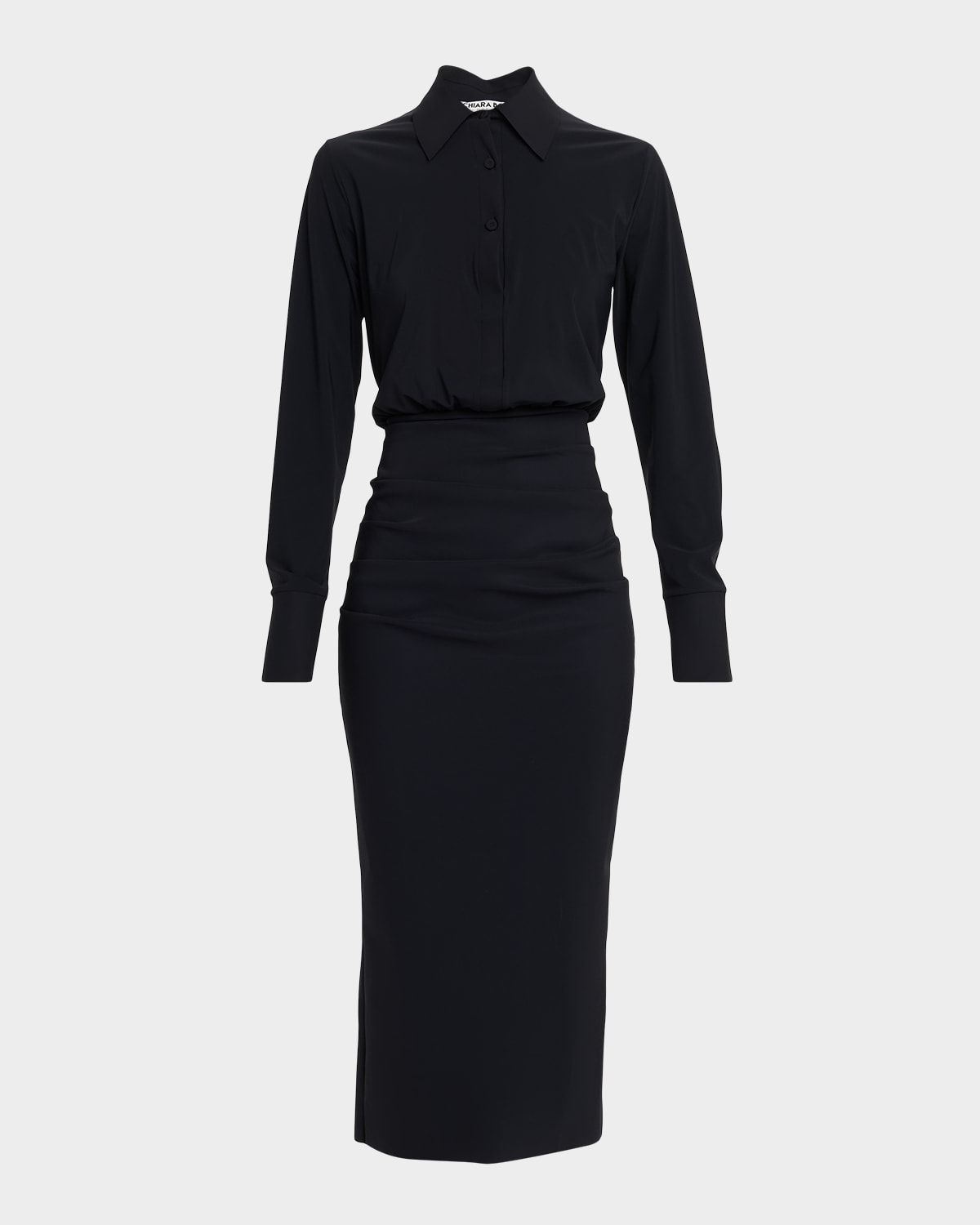 Azora Collared Long-Sleeve Midi Dress