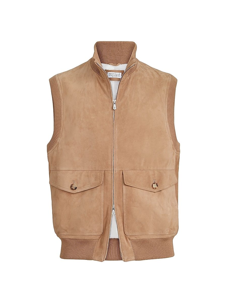 Men's Suede Vest with Thermore Padding - Light Brown - Size XS