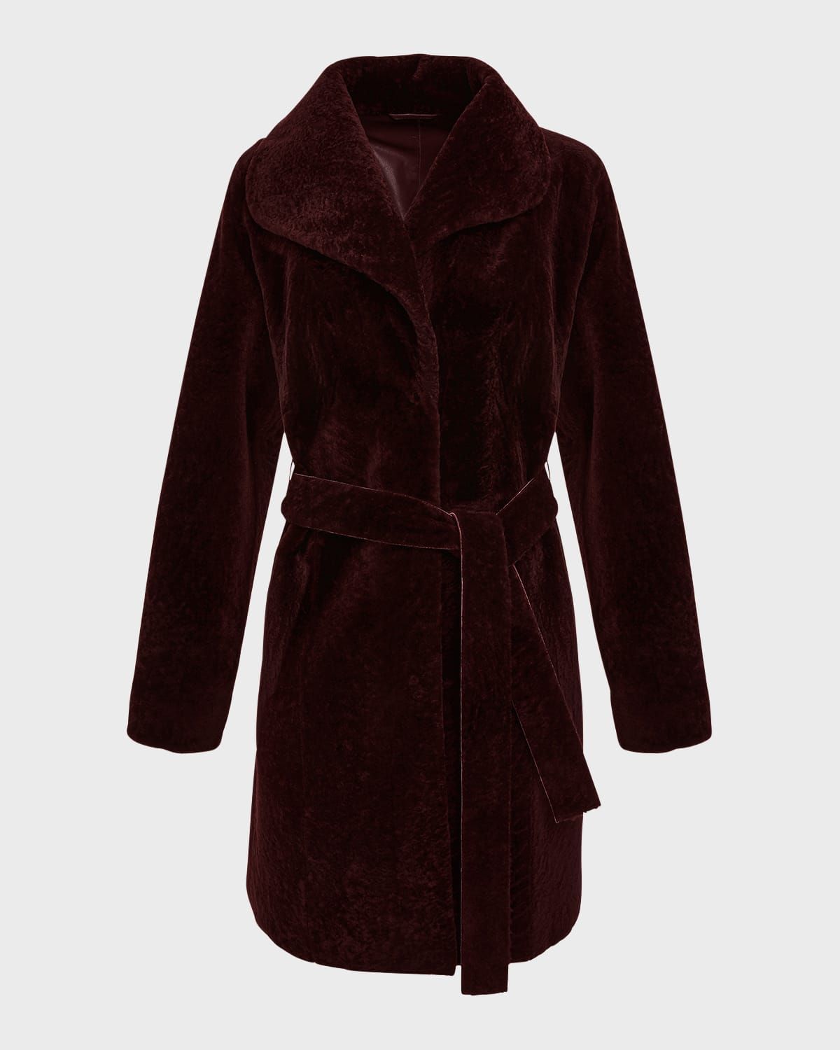 Textured Lamb Shearling Reversible Stroller Coat With Belt