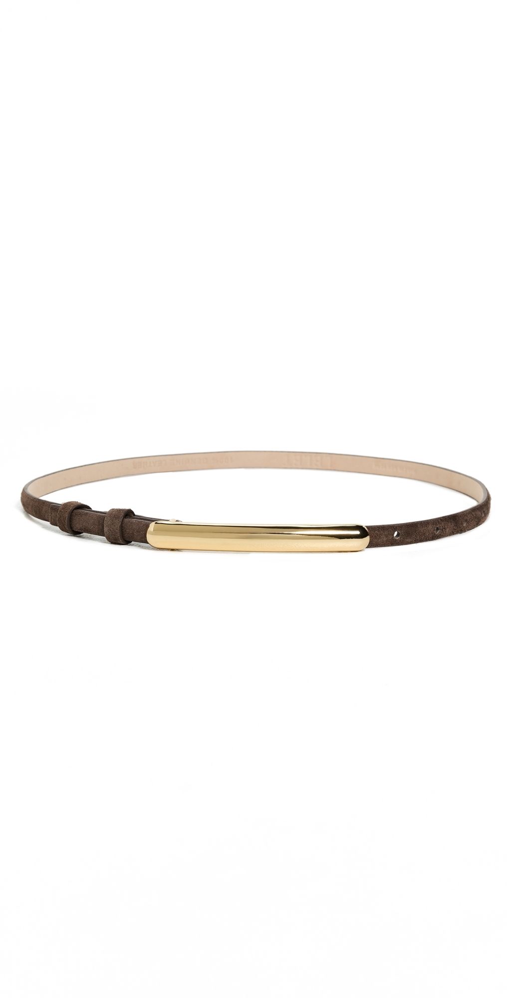 LELET NY Glossy Bar Skinny Suede Belt Chocolate L