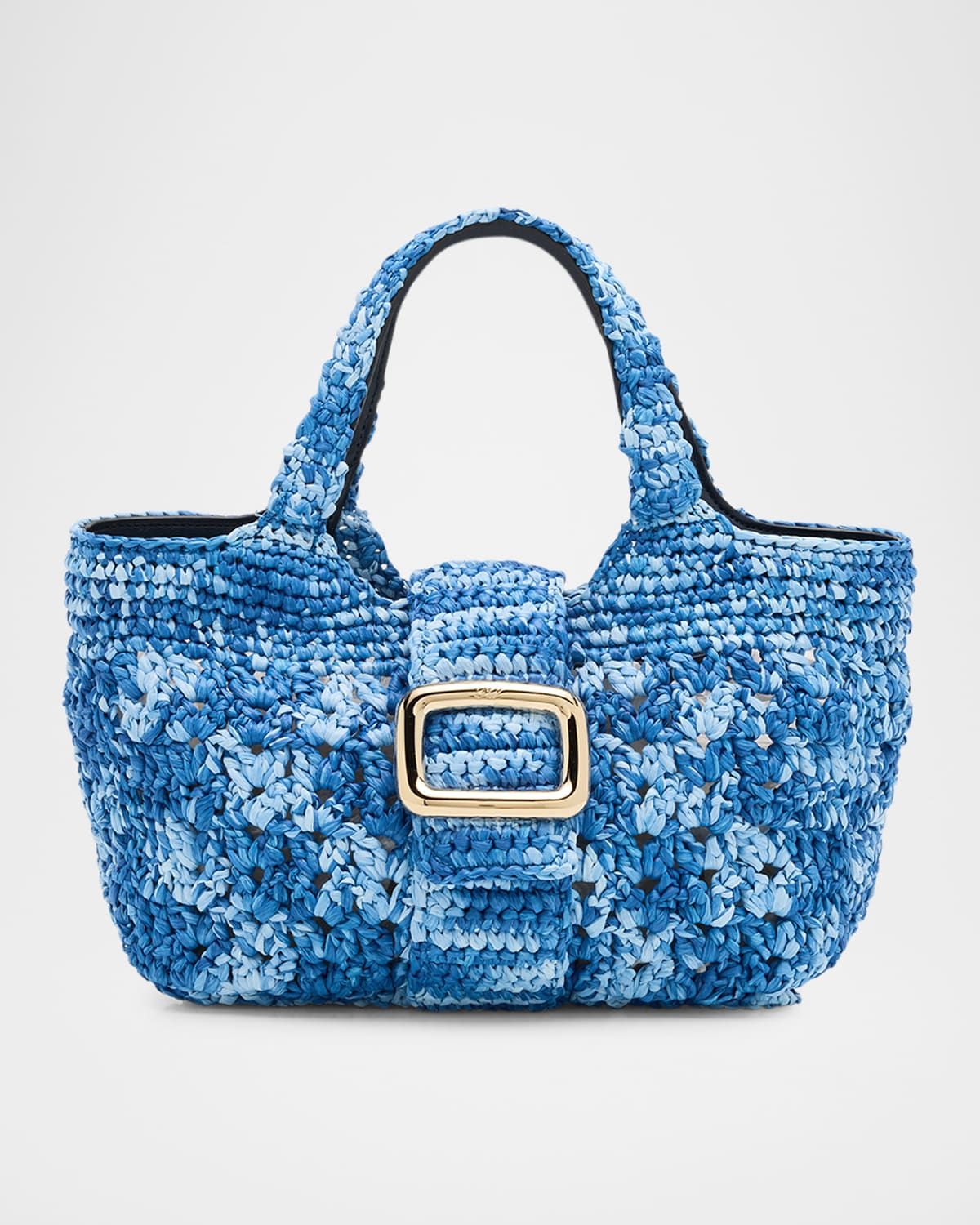 Grand Viv Choc Crochet Raffia Top-Handle Bag