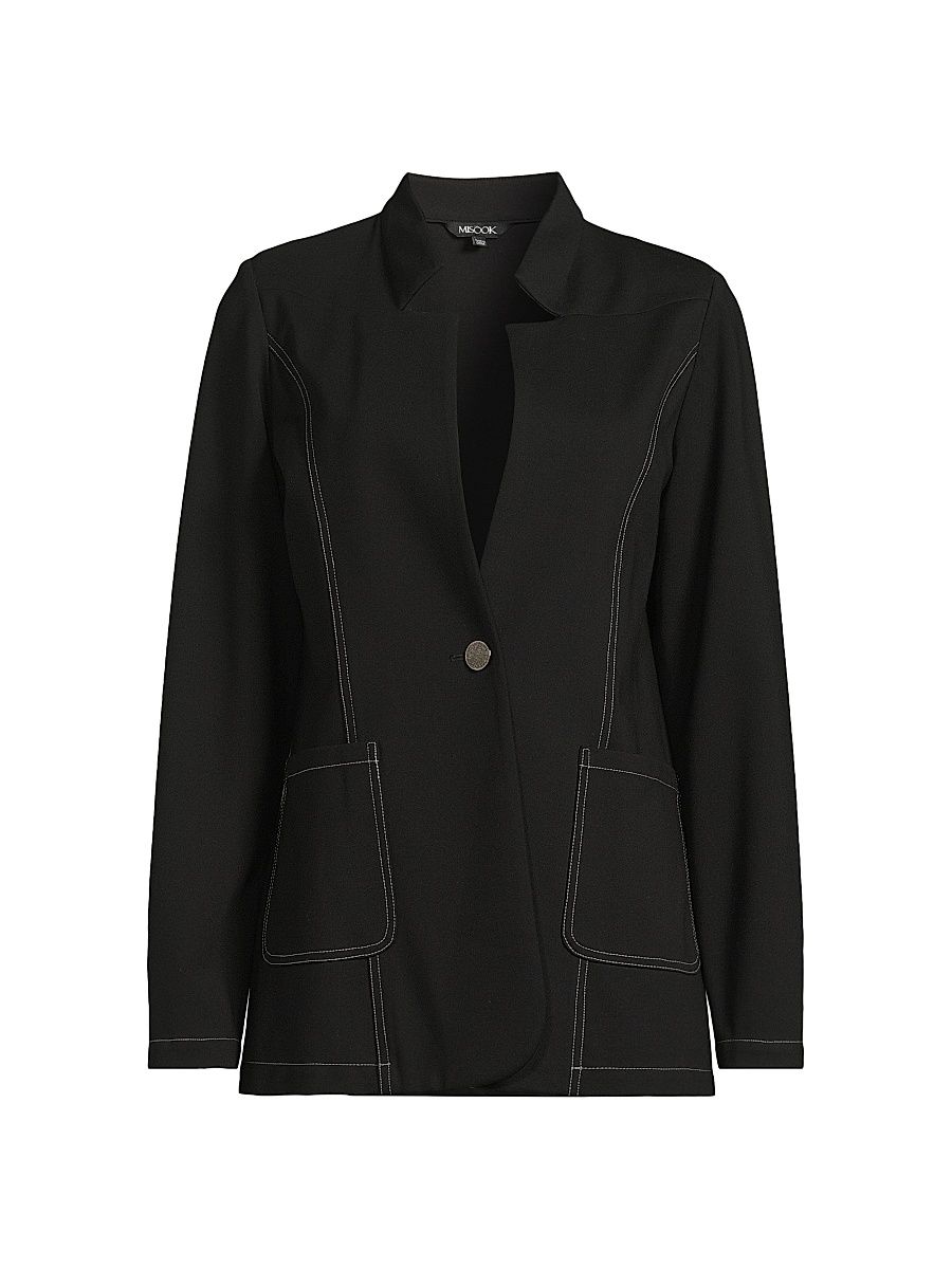 Women's Tailored Ponte One-Button Blazer - Black White - Size XXL