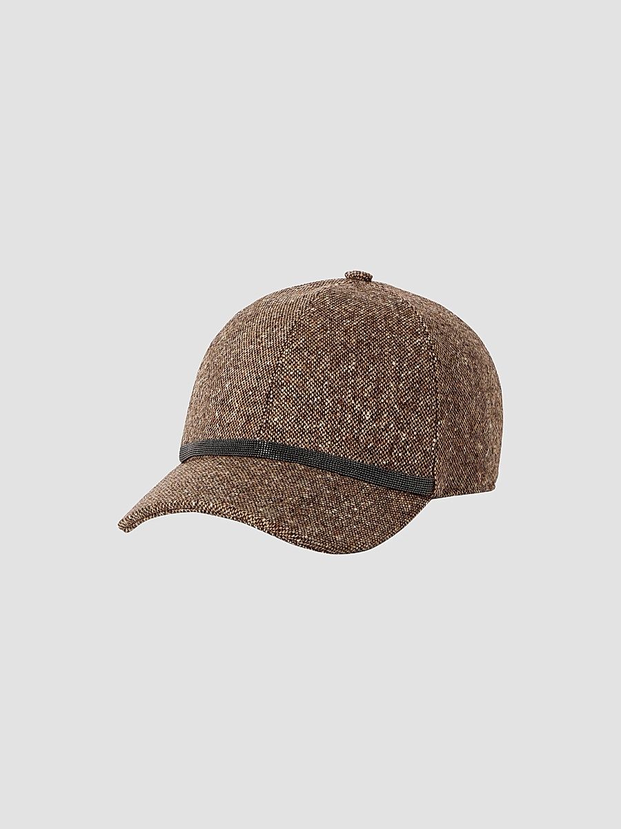 Women's Virgin Wool Donegal Baseball Cap with Shiny Band - Light Brown - Size XS