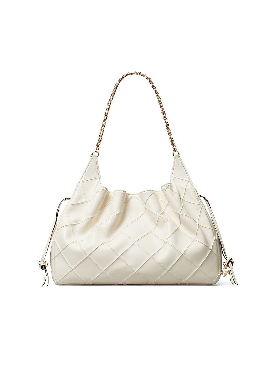 Women's Fleming Large Quilted Leather Tote Bag - Light Cream