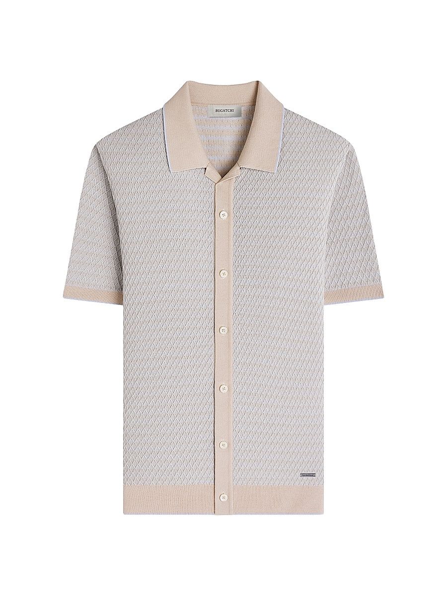 Men's Honeycomb-Knit Cotton Short-Sleeve Sweater - Almond - Size XXL