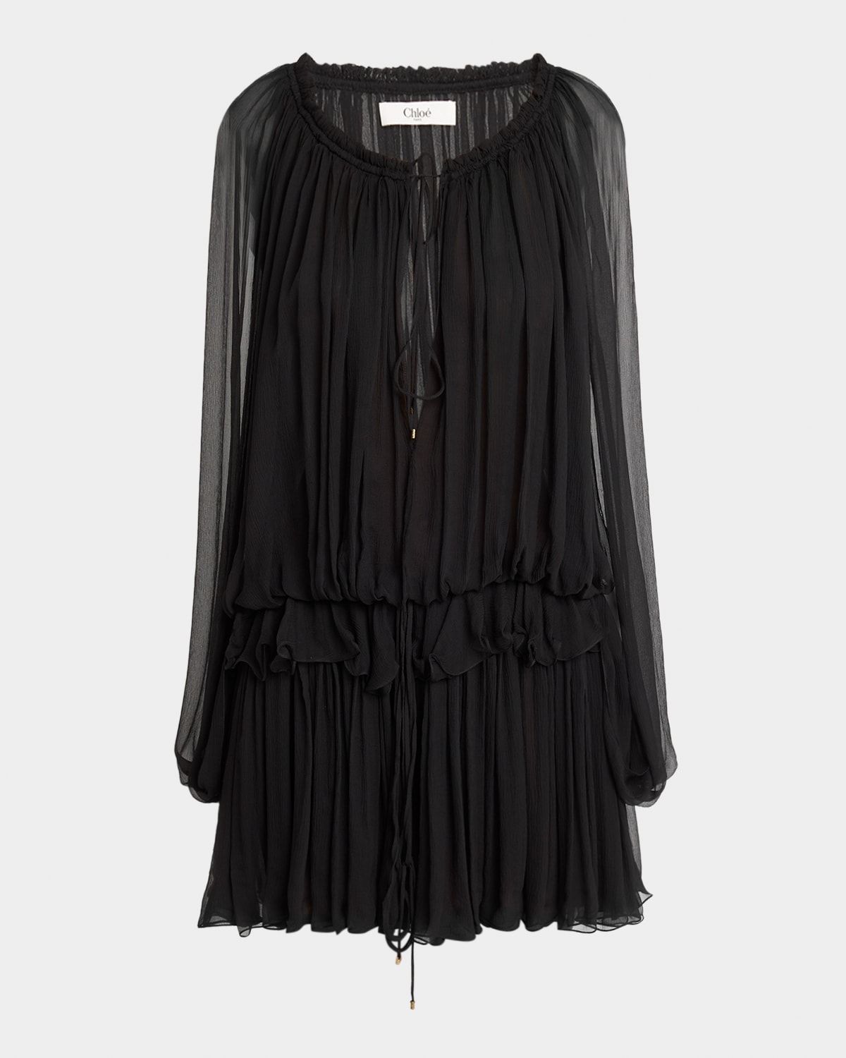 Gathered Chiffon Cape Mini Dress