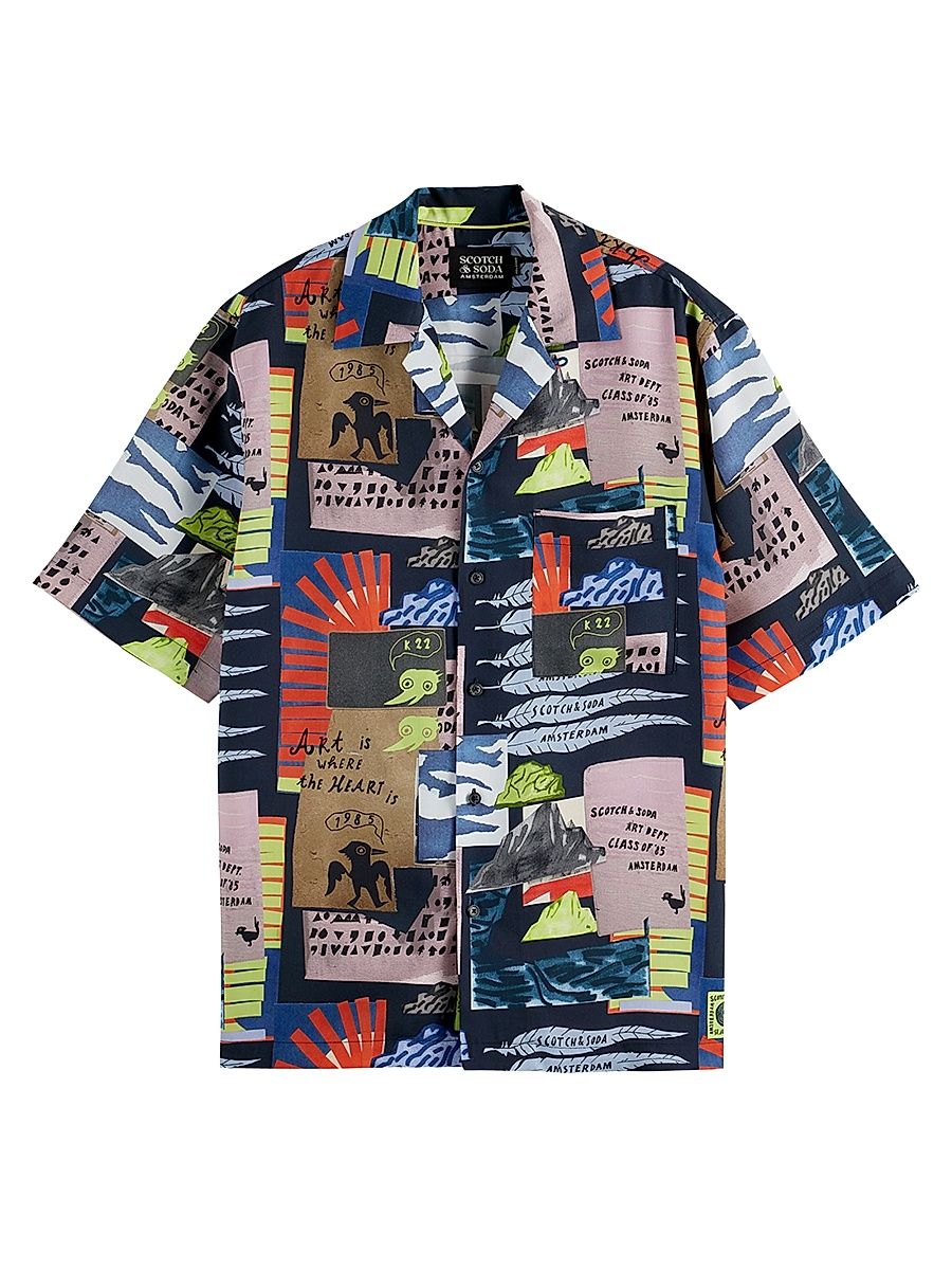 Men's Graphic Short-Sleeve Camp Shirt - Size Large