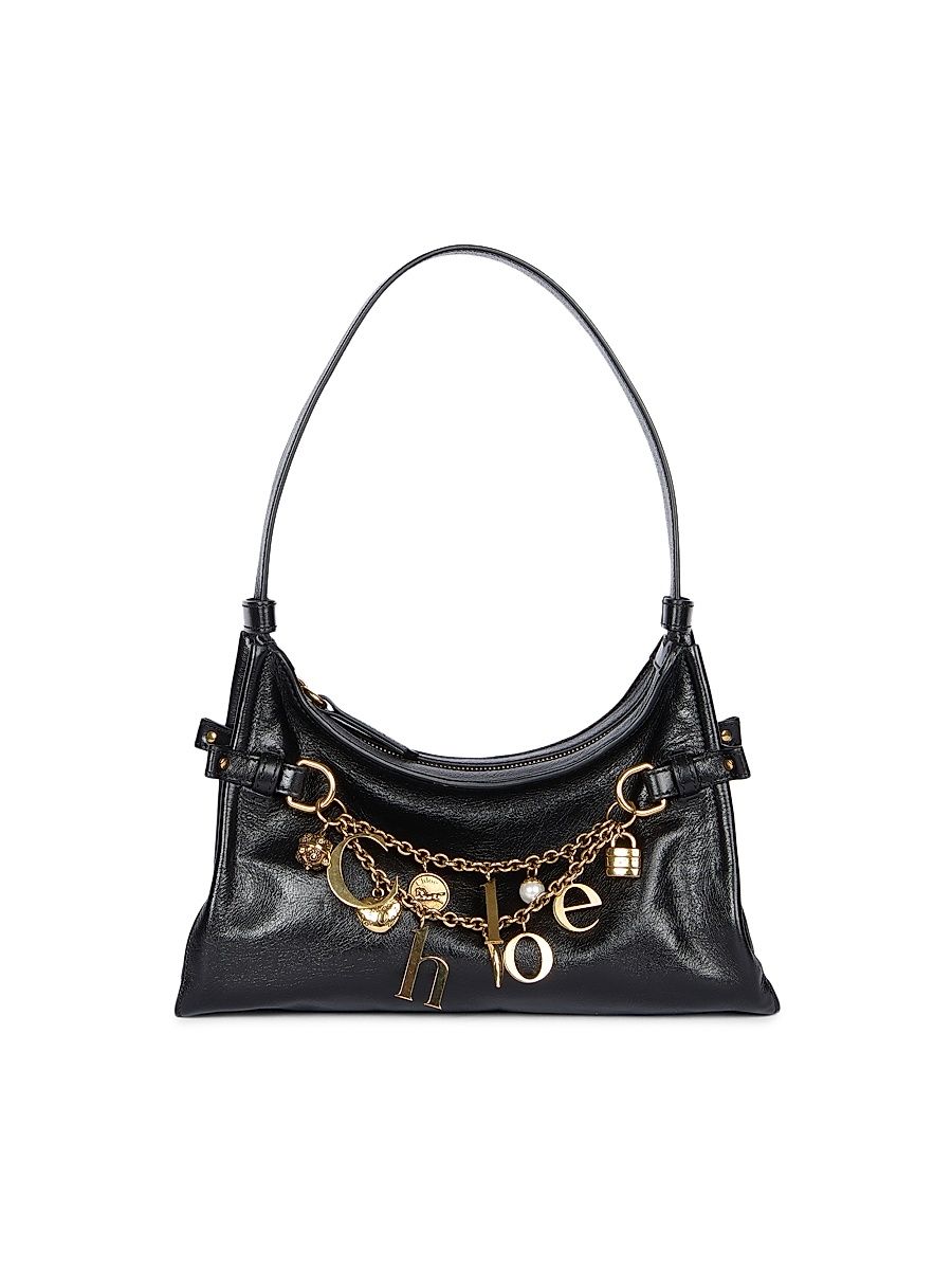 Women's Charms Leather Shoulder Bag - Black
