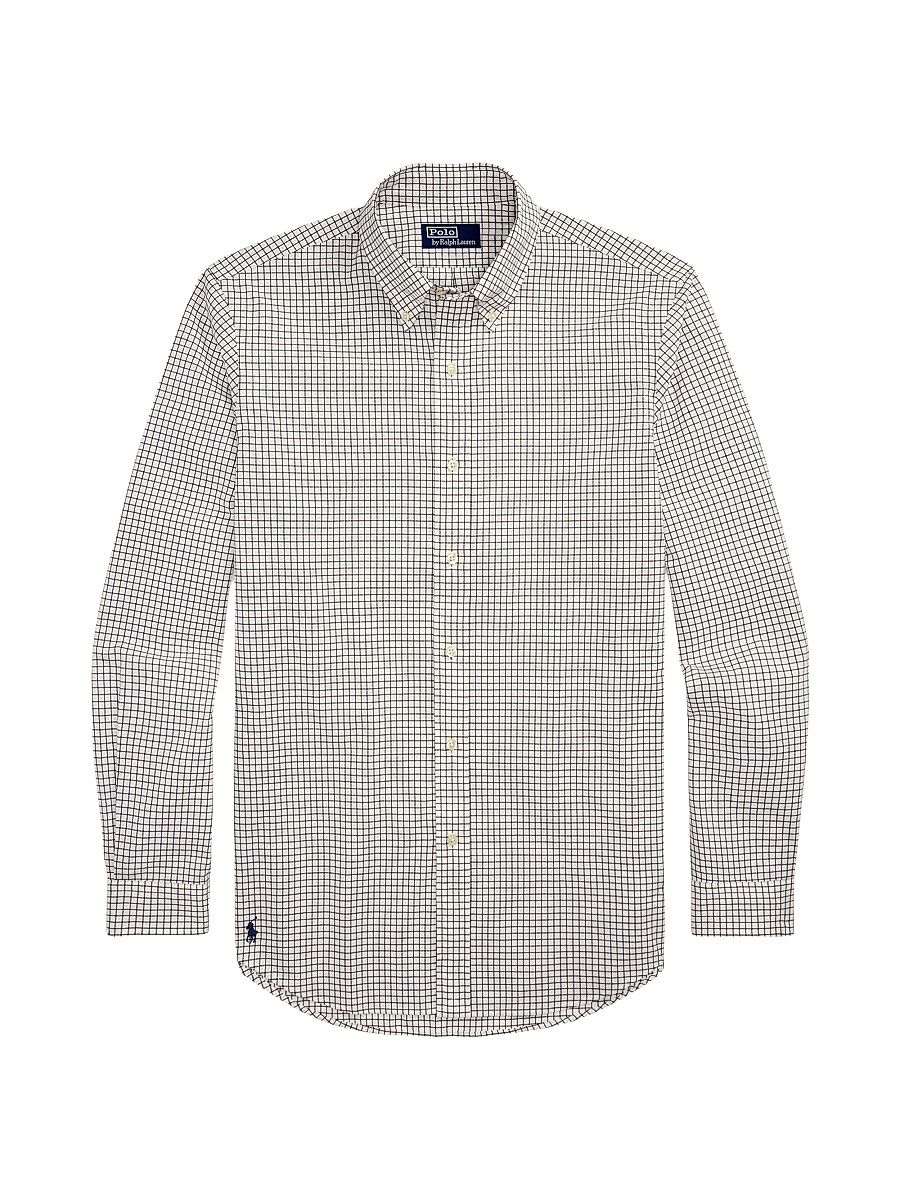 Men's Checked Cotton Shirt - Cream Wine Multi - Size XXL