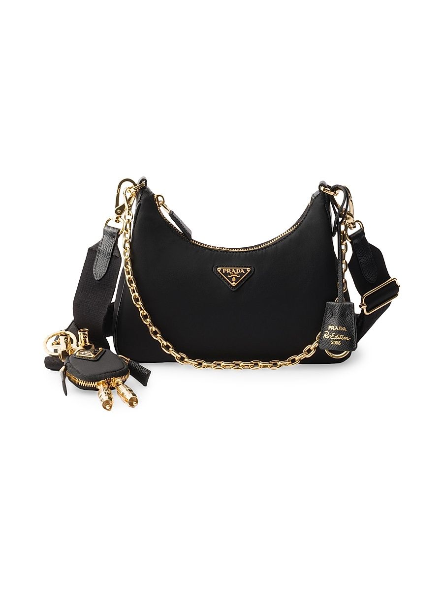 Women's Re-Edition 2005 Re-Nylon and Leather Shoulder Bag - Black