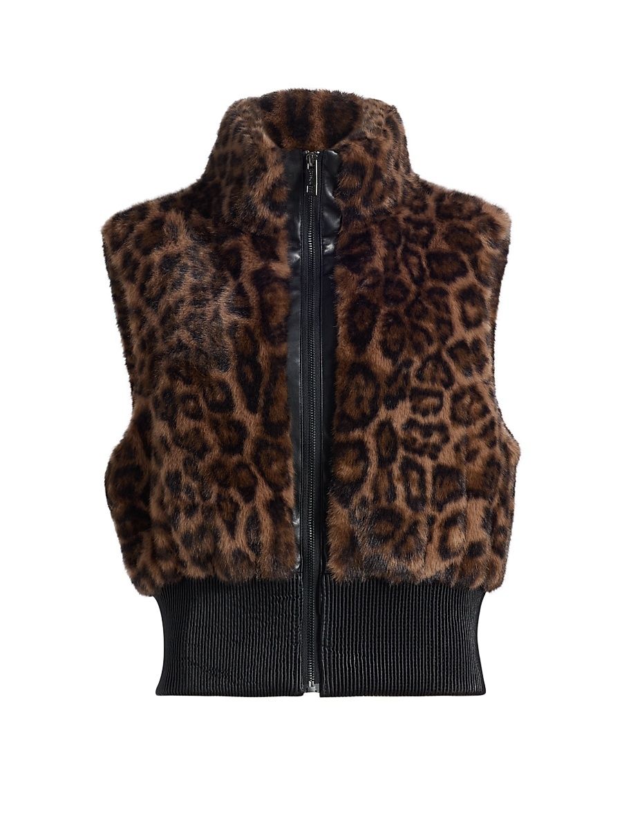 Women's Animal-Print Faux-Fur Vest - Brown Multi - Size Large