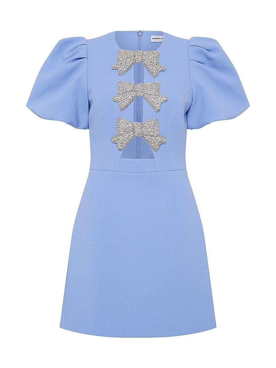 Women's Juliana Puff-Sleeve Bow Minidress - Blue - Size 10