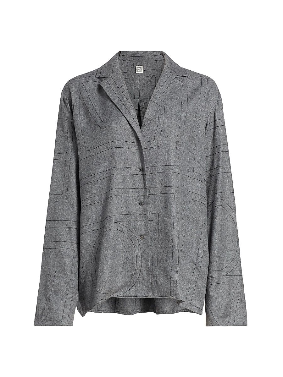 Women's Monogram Flannel Pajama Top - Smoke Melange - Size 10