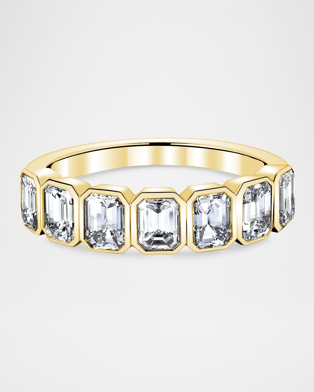 18K Gold 7-Stone Emerald-Cut Bezel Set Diamond Band Ring, 2.80tcw