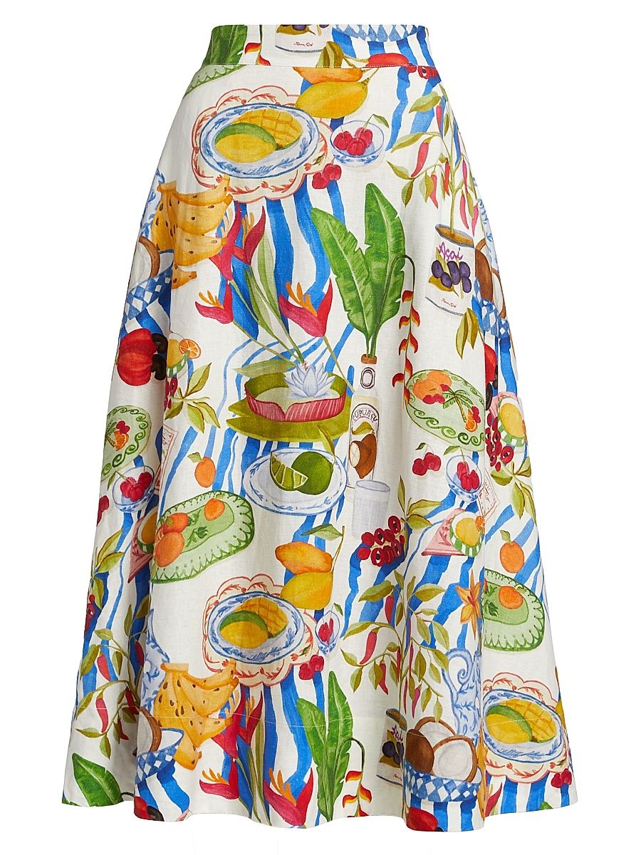 Women's Fresh Table Linen-Blend Midi-Skirt - Off White - Size Small