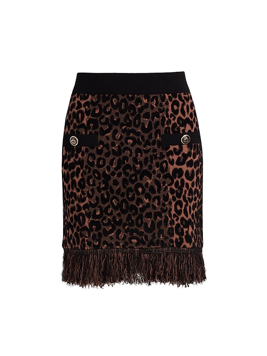 Women's Leopard-Print Fringe-Hem Knit Skirt - Size XL