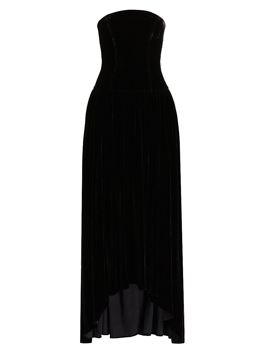 Women's Nayara Velvet High-Low Midi-Dress - Black - Size XL