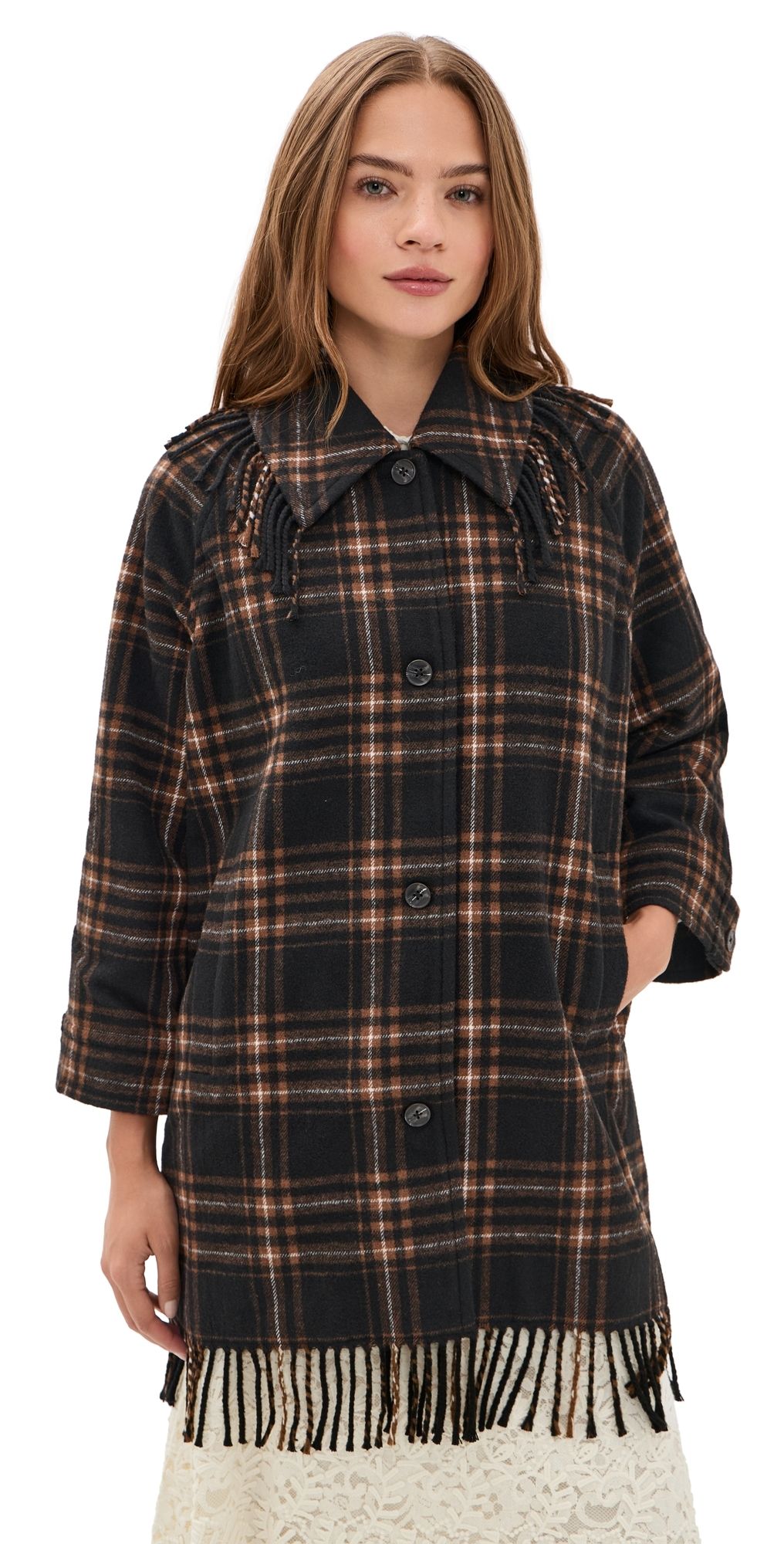 THE GREAT. The Fringe Coat Caramel And Black Frontier Plaid 2