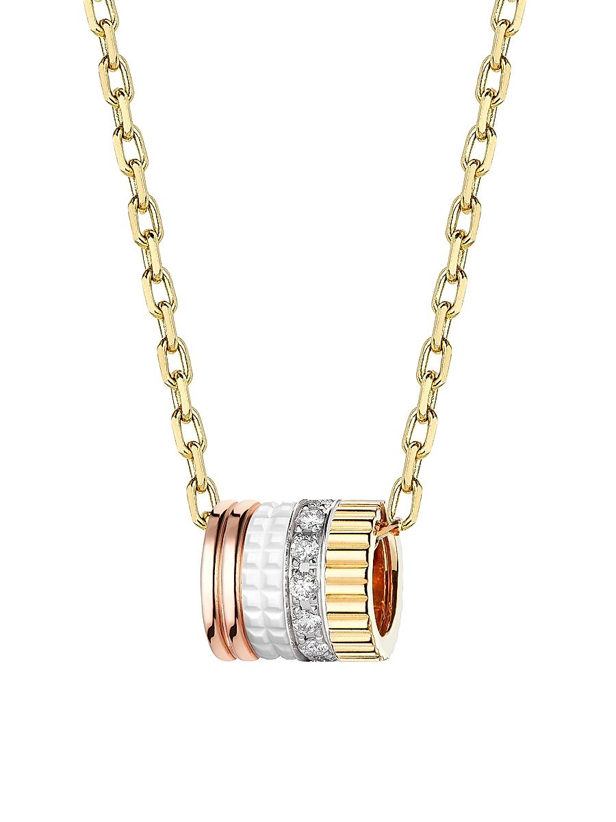 Women's Quatre White Edition Tri-Tone 18K Gold, HyCeram & 0.17 TCW Diamond Pendant Necklace - Yellow Gold