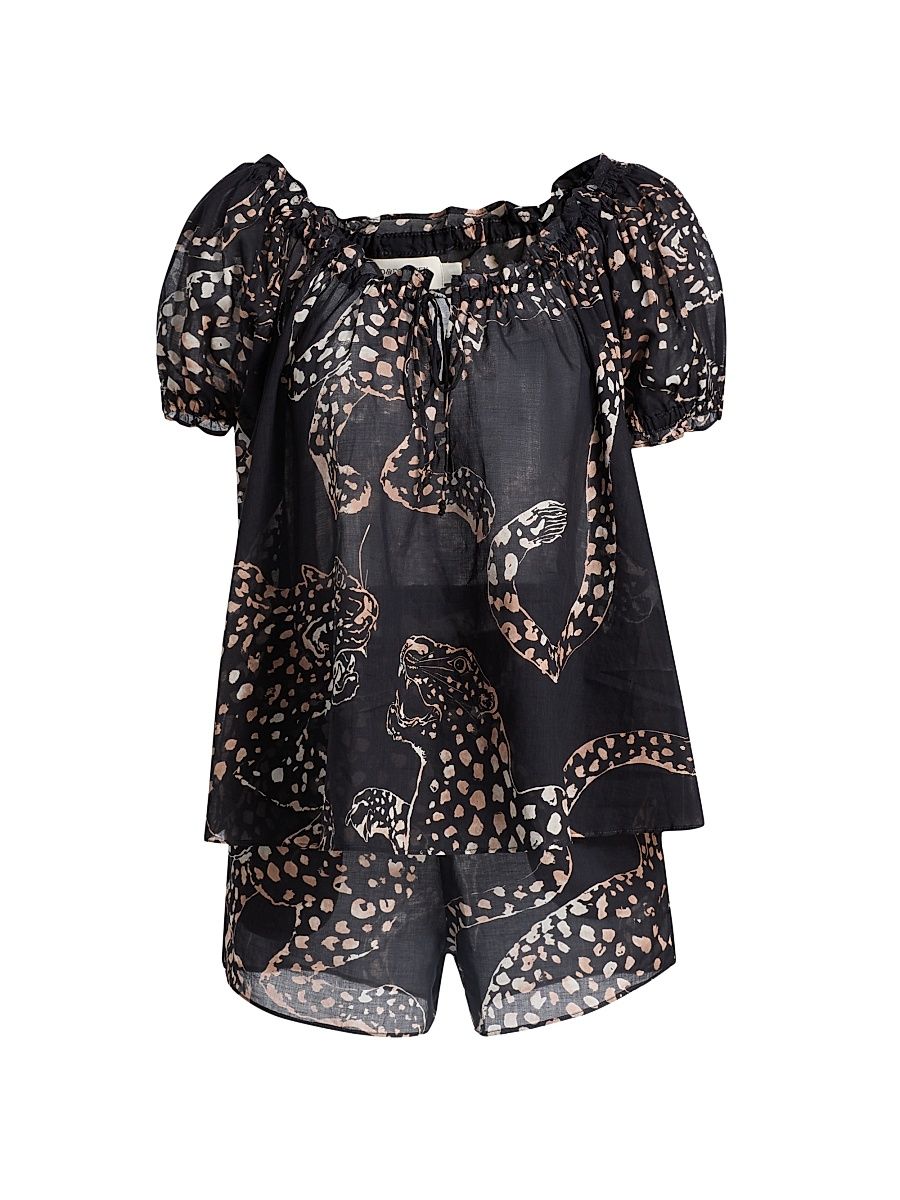 Women's Jaguar Print Cotton Pajamas - Jag Navy - Size Small