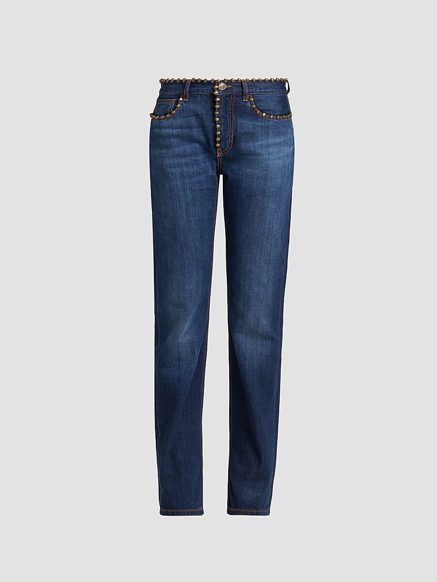 Etro Women's Studded Slim Mid-Rise Jeans - Blue - Size 28