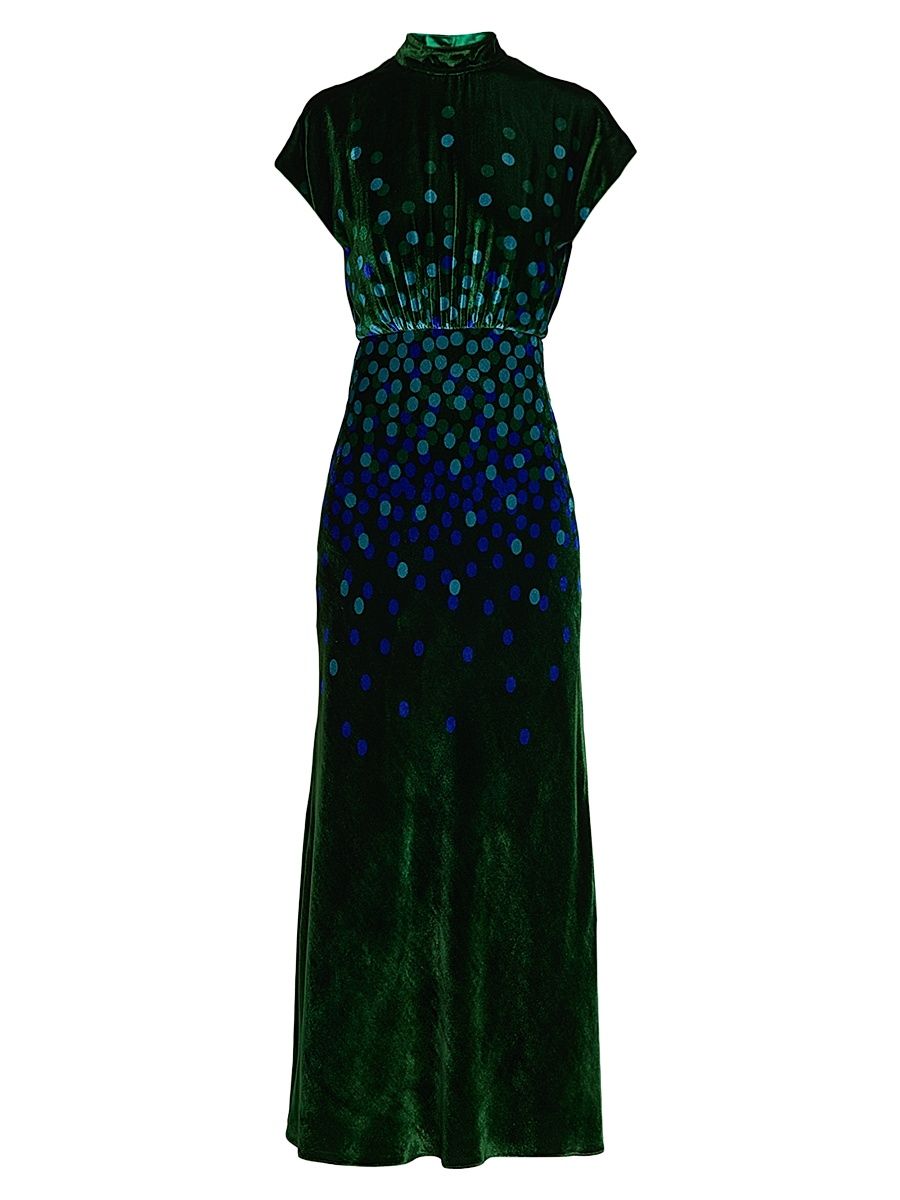 Women's Fabienne Polka Dot Velvet Dress - Navy Starlight - Size 6