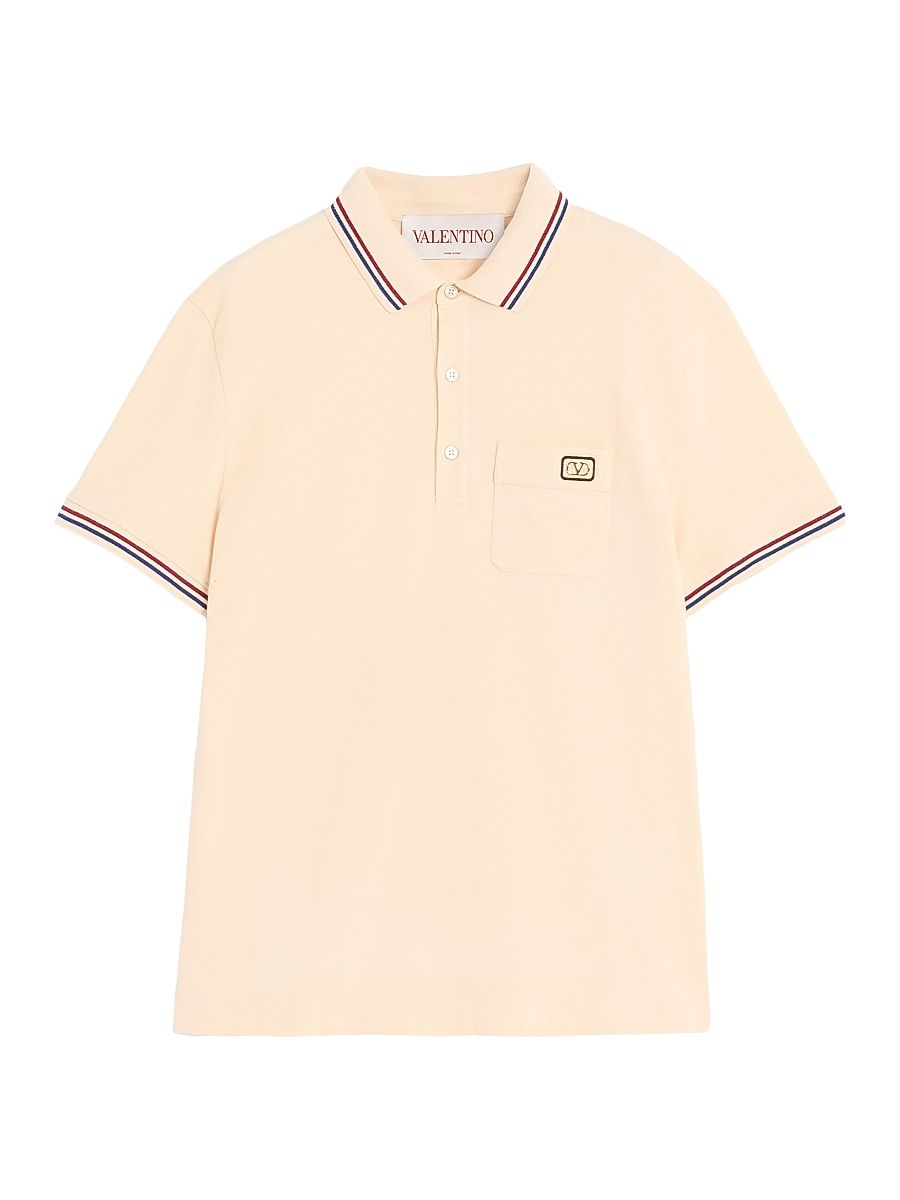 Men's Cotton Piqué Polo Shirt with VLogo Patch - Butter - Size Small