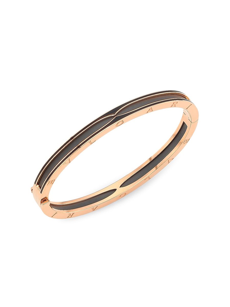 Women's B. zero1 18K Rose Gold & Ceramic Bangle Bracelet - Black Rosegold - Size Large