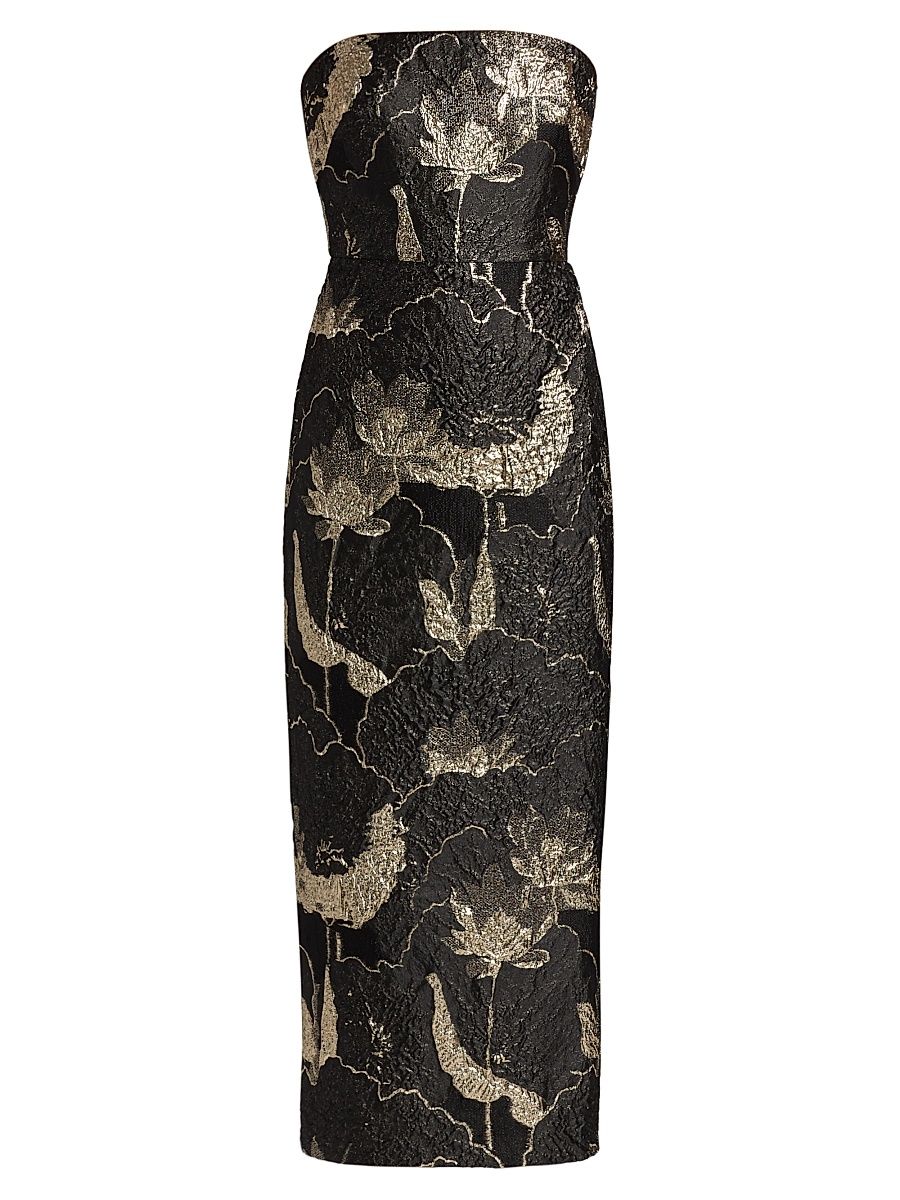 Women's Allie Floral Jacquard Bandeau Gown - Black Gold - Size XL