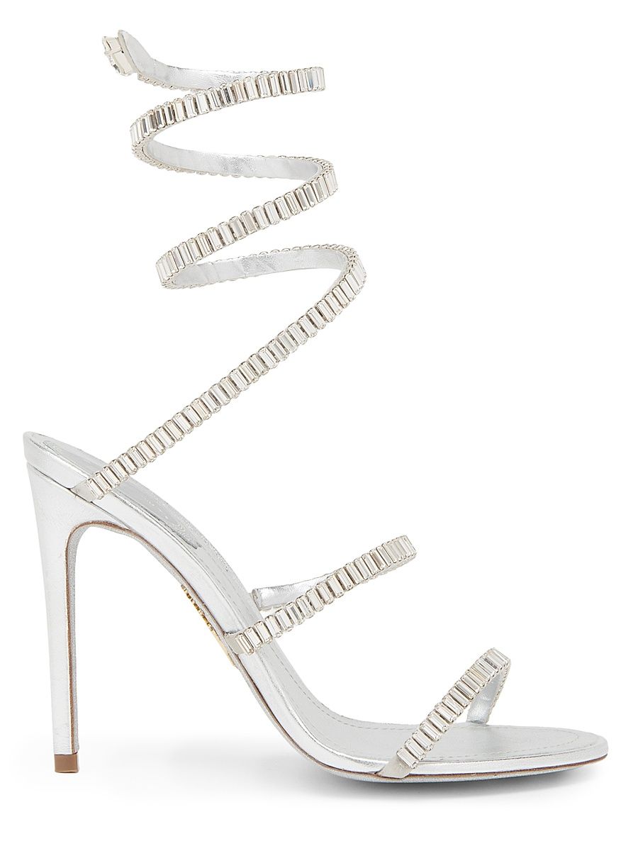 Women's 105MM Crystal-Embellished Leather Wrap Sandals - Silver Lamb Crystal Strass - Size 10.5