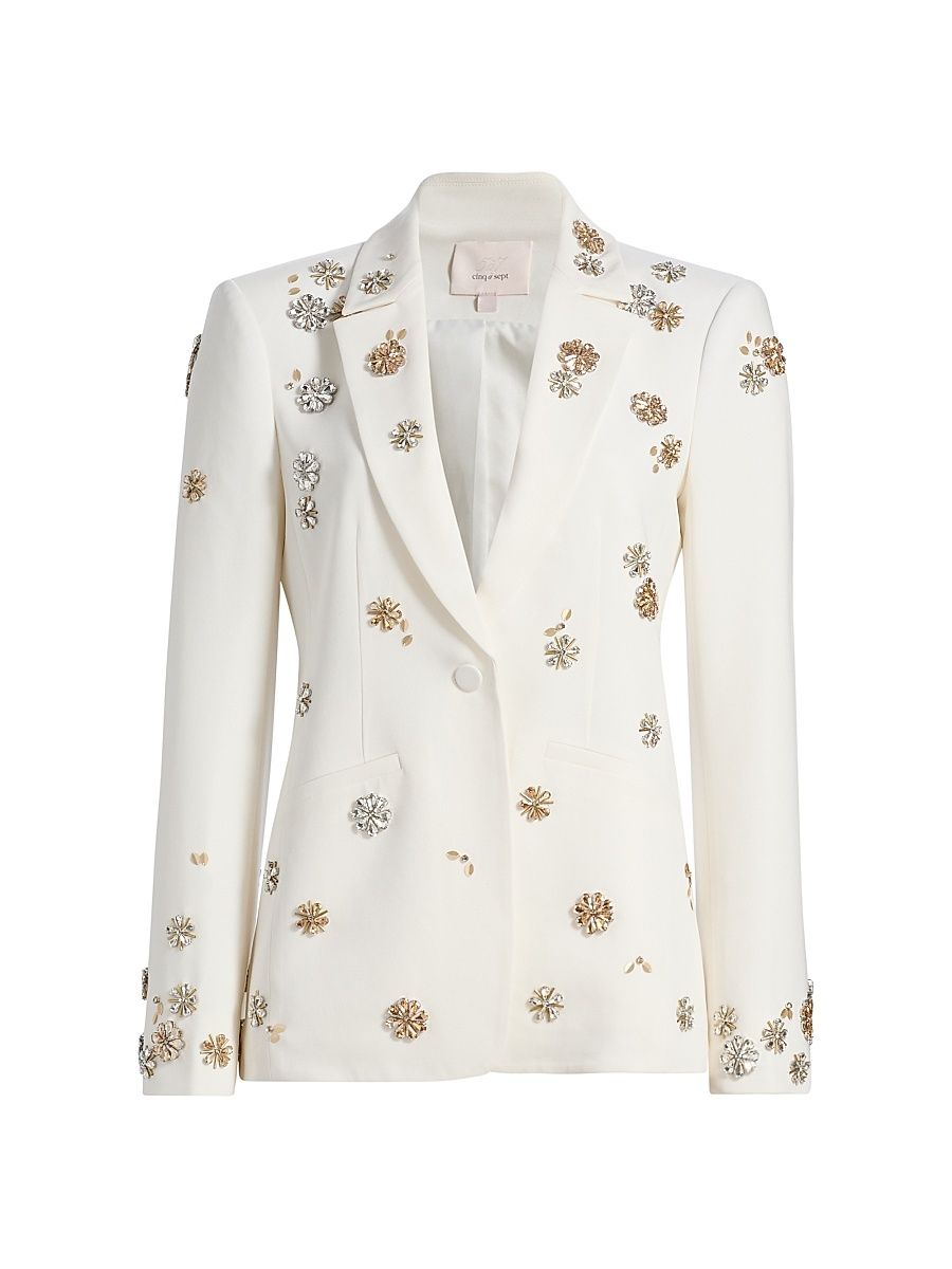 Women's Karlie Tumbling Flowers Embellished Blazer - Ivory - Size 14