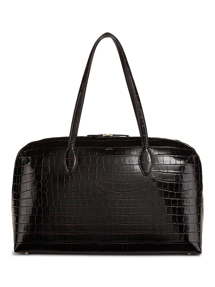 Women's Garderob Croc-Embossed Leather Day Tote Bag - Dark Chocolate