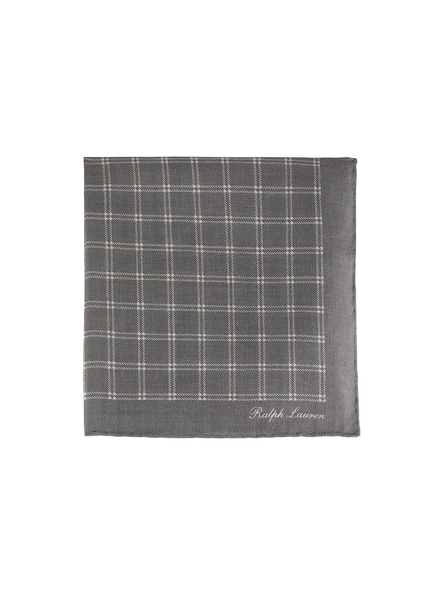Men's Windowpane Silk Pocket Square - Grey Cream