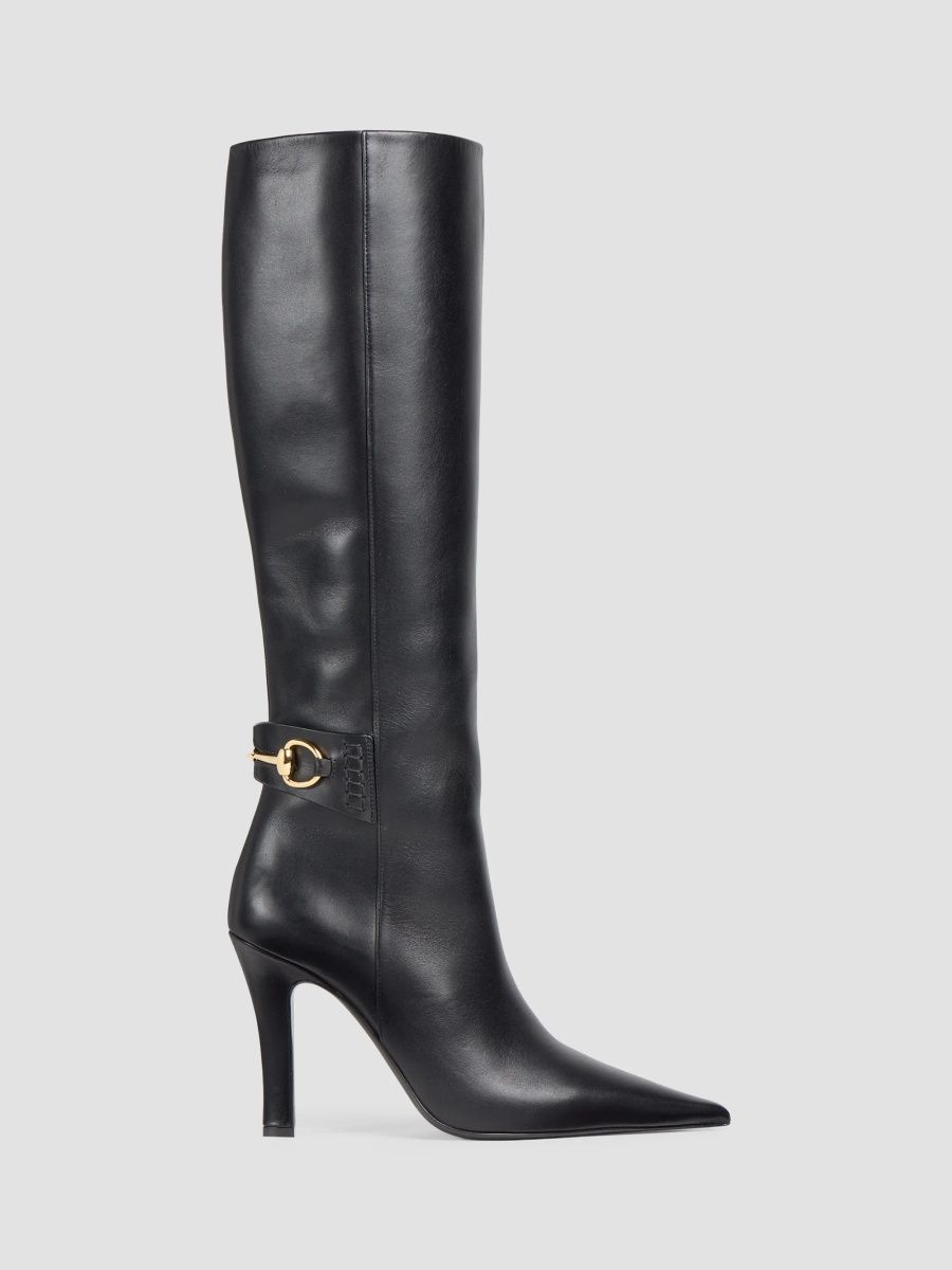 Gucci Women's Pearl 100MM Leather Boots - Black - Size 5.5