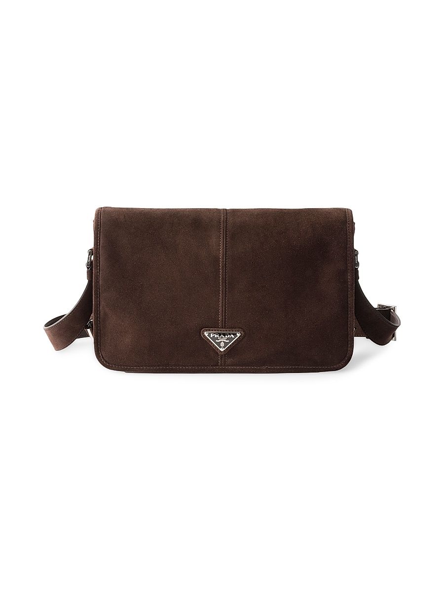 Men's Suede Shoulder Bag - Dark Brown