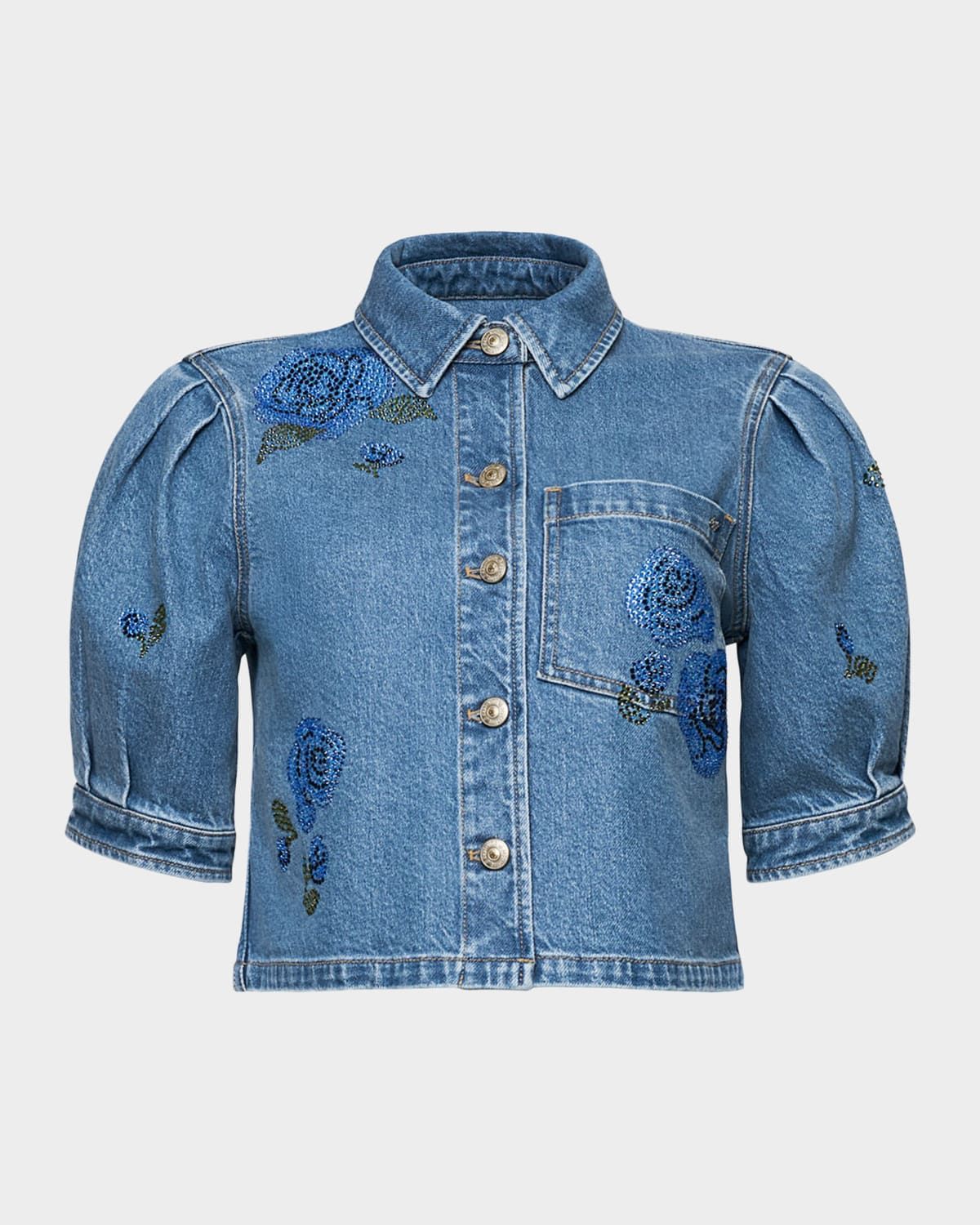 Cropped Heatset Roses Denim Jacket