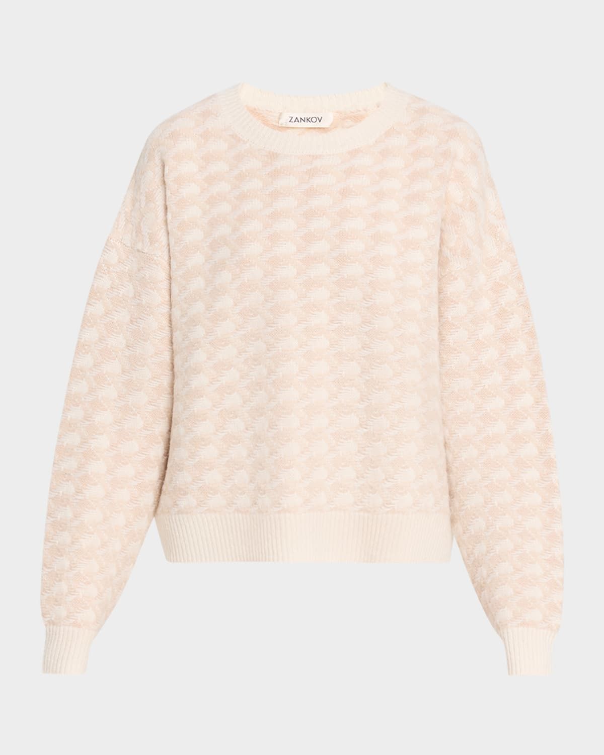 Check Wool-Silk Crewneck Sweater
