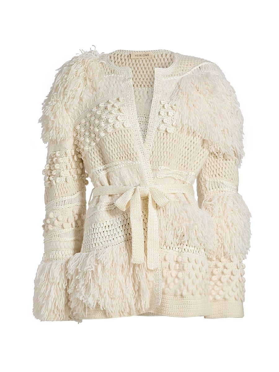 Women's Vida Crochet Silk-Blend Cardigan - Cream - Size Medium