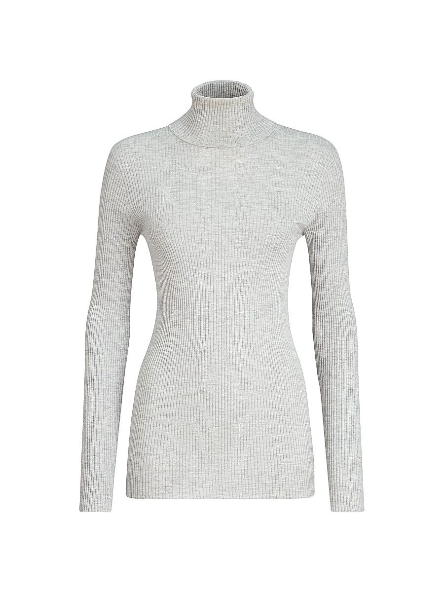 Women's Lightweight Turtleneck Sweater in Sparkling Cashmere and Silk Rib Knit - Light Grey - Size XXXL