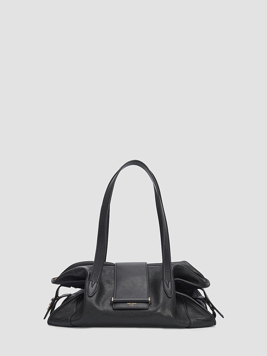 Women's Bar Leather Shoulder Bag - Black Shiny Gold