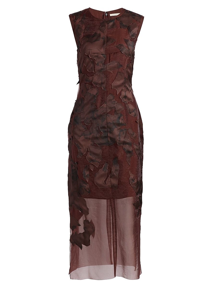 Women's Printed Appliqué Sheath Midi-Dress - Black Medjool - Size 4