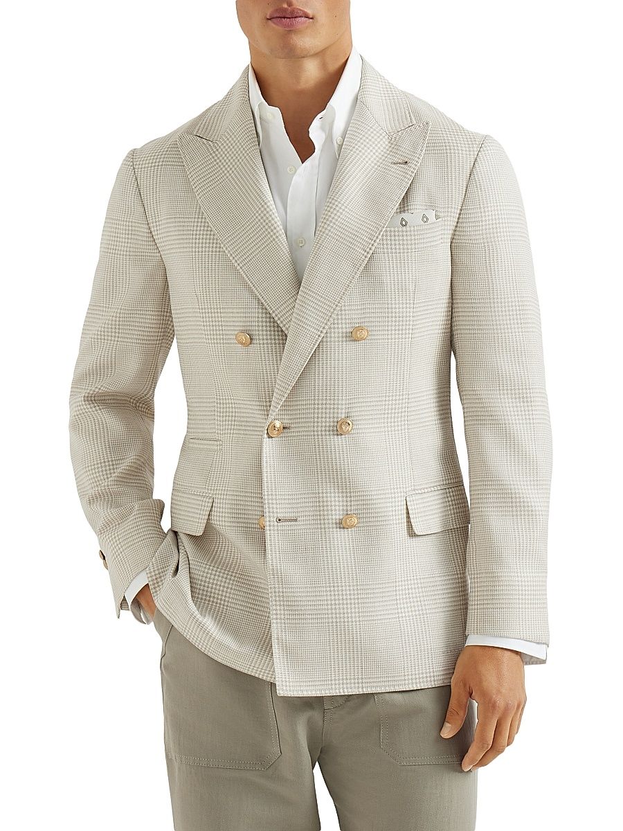 Men's Prince Of Wales One and a Half Breasted Deconstructed Blazer with Metal Buttons - Yuta - Size 40