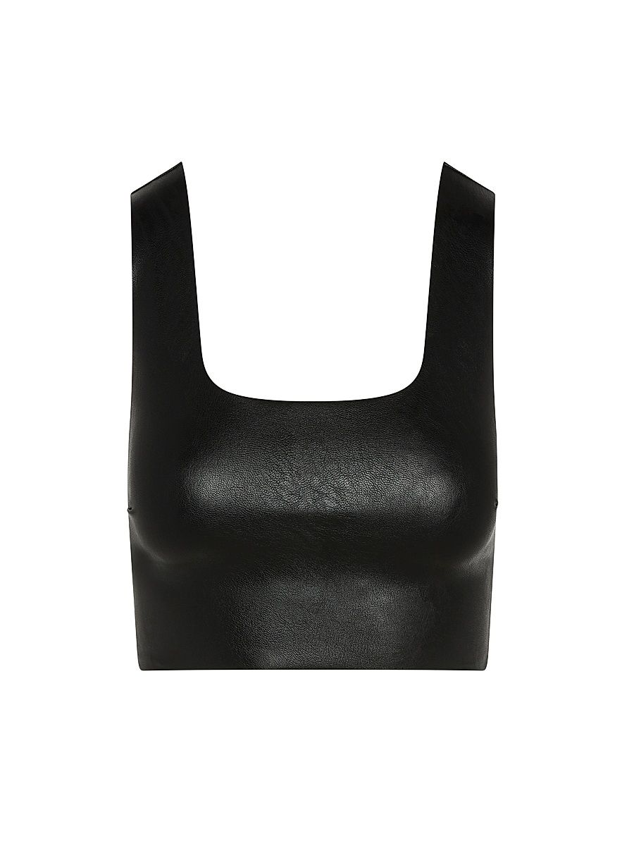 Women's Squareneck Faux Leather Crop Top - Black - Size XL